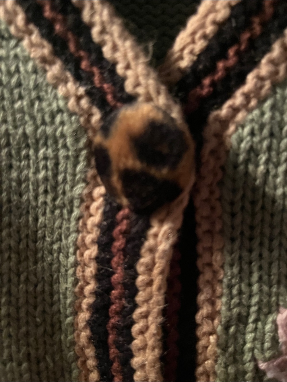 Storybook Knits Olive Green Cardigan with Pink Floral Embroidery - Picture 4 of 8